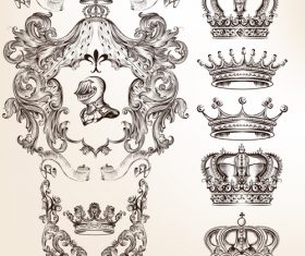 Collection of filigree high detailed shields and crowns for design vector