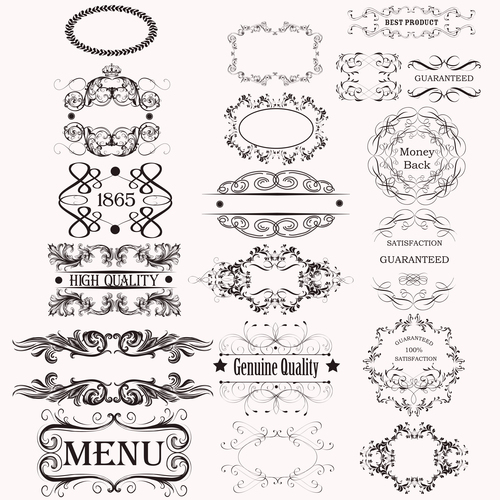 Collection or set of vector calligraphic frames for design vector