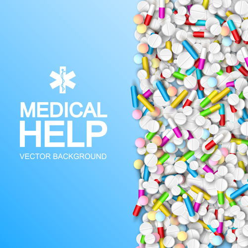 Colorful drugs medical care poster vector