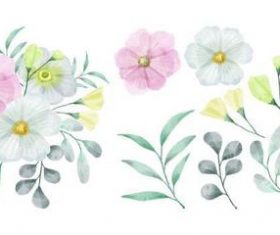 Colorful flowers and leaves watercolors vector