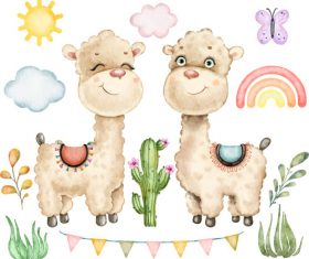 Cute alpaca background vector