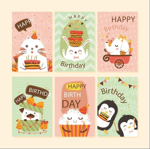 Cute animal cover birthday card vector