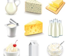 Dairy products icons realistic vector