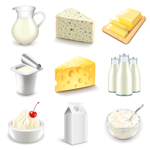 Dairy products icons realistic vector