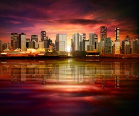 Dark red sky with city background vector