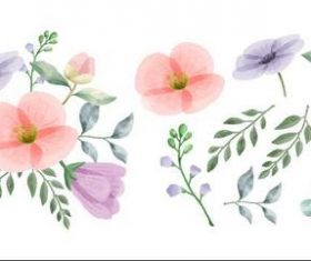 Different colored flowers and leaves watercolors vector