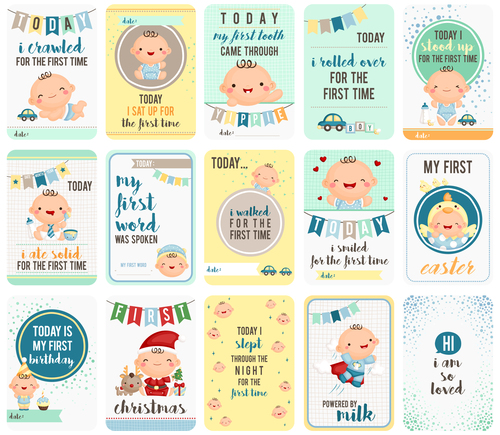 Different growth stages baby cards vector