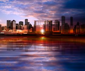 Evening background with panorama of city vector