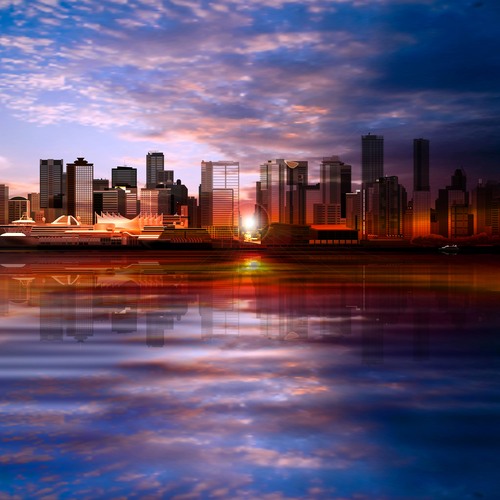 Evening background with panorama of city vector