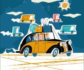 Family driving to travel vector