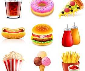 Fastfood icons realistic vector