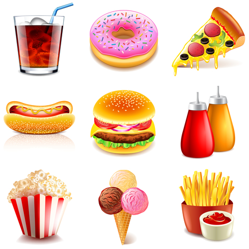 Fastfood icons realistic vector
