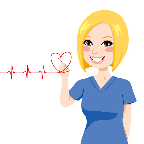 Female nurse drawing heartbeat cartoon character vector
