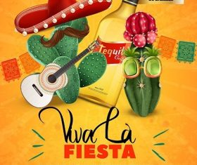 Fiesta party poster template with mexican sombrero vector