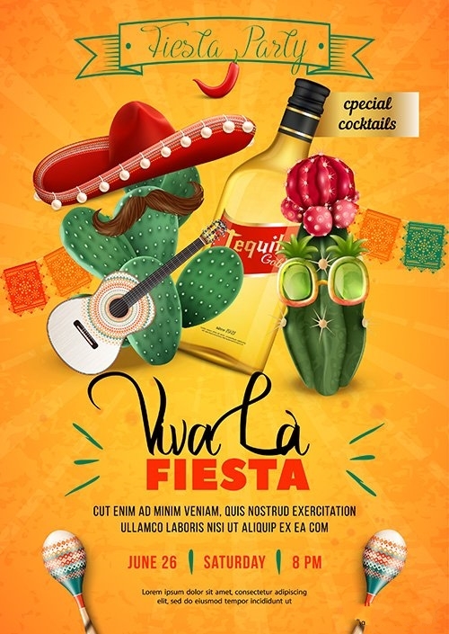 Fiesta party poster template with mexican sombrero vector
