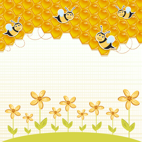 Flower beehive and bee background vector