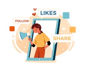 Follow likes share cartoon illustration vector