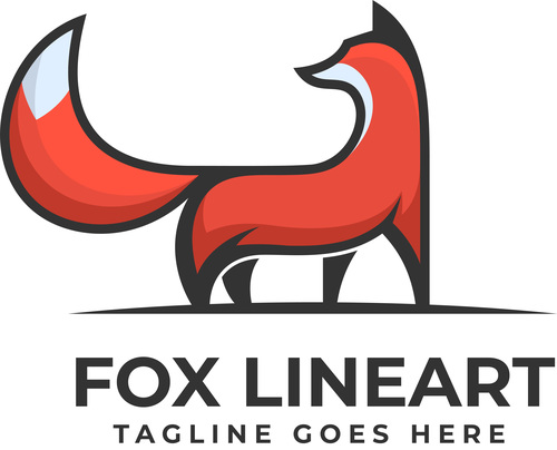 Fox line art color logo vector