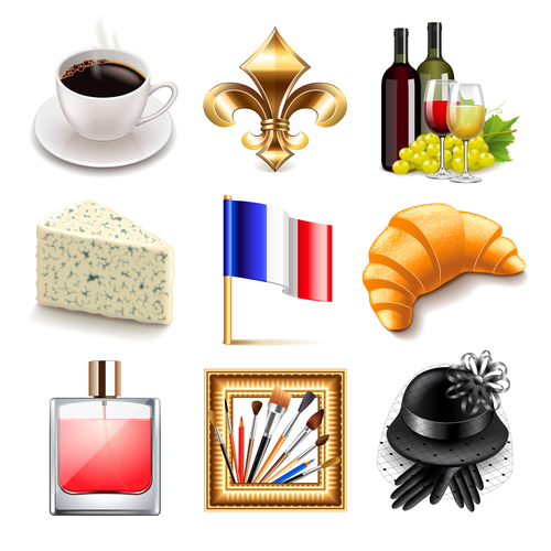 France icons realistic vector