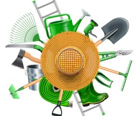 Garden Accessories with Straw Hat vector