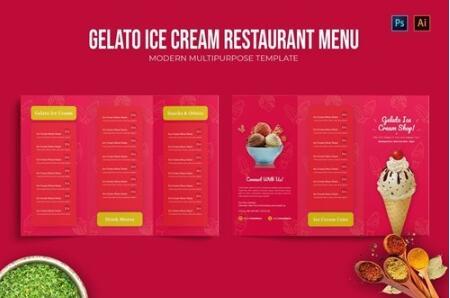 Gelato Ice Cream Restaurant Menu vector