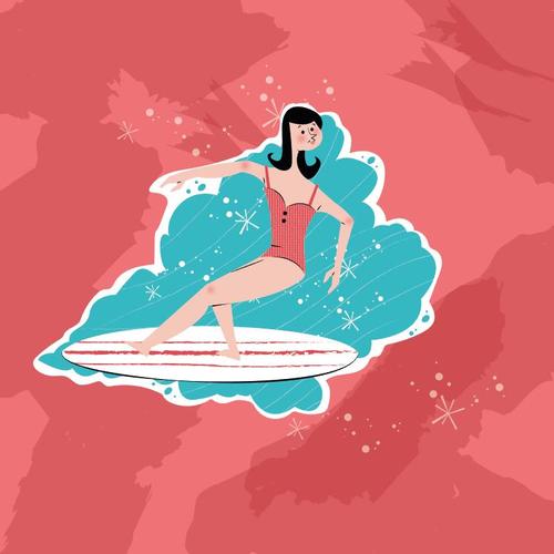 Girl surfing vector