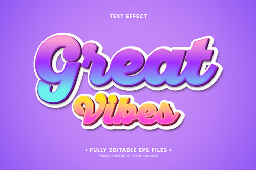 Great vibes 3d font editable text style effect vector