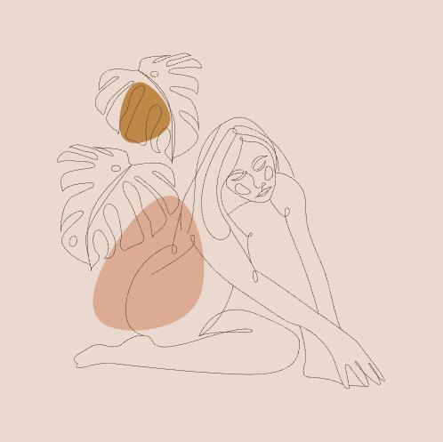 Green leaf and woman line sketch vector