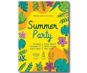 Hand-drawn summer party vertical poster template vector