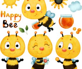 Happy bee cartoon illustration vector