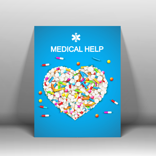 Heart-shaped graphic drug ad vector composed of drugs