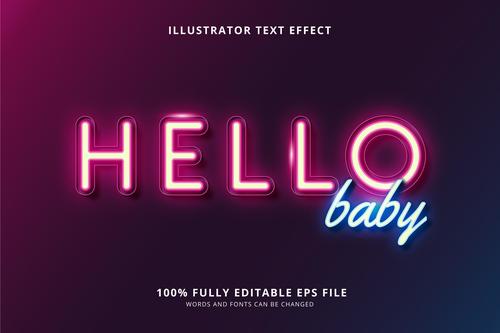 Hello 3d font editable text style effect vector