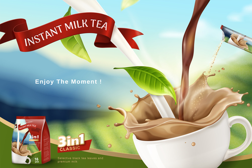 Instant milk tea flyer vector