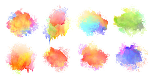 Isolated watercolor splatter stain colorful set eight vector