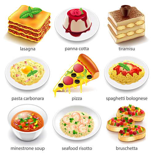 Italian food icons realistic vector