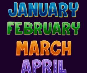 January february march april lettering vector