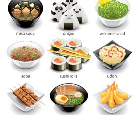 Japanese food icons realistic vector