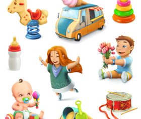 Kids and toys vector icons