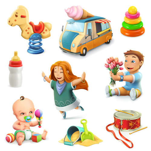 Kids and toys vector icons