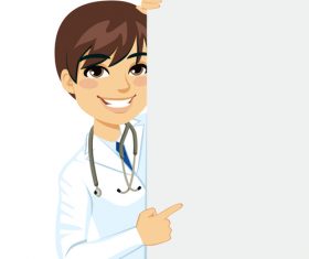 Male doctor cartoon character vector pointing finger at whiteboard
