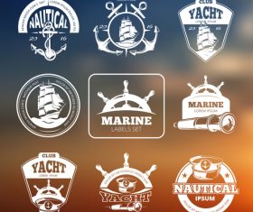 Marine nautical vector labels on blurred background