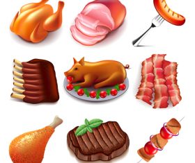 Meat food icons realistic vector