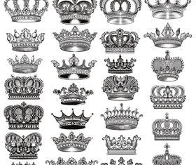 Mega big set of vector hand drawn filigree crowns in vintage style