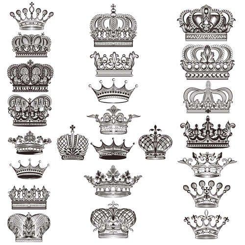 Mega collection or set of vector detailed crowns for design