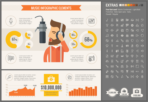 Music infographic elements vector