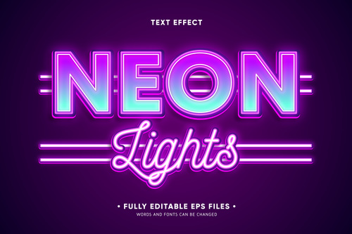 Neon lighte 3d font editable text style effect vector