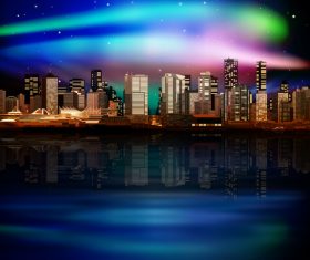 Night illustration with panorama of cityvector