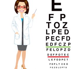 Ophthalmologist and eye chart cartoon illustration vector