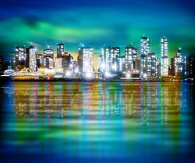 Panorama vector of sky background with illuminated city night