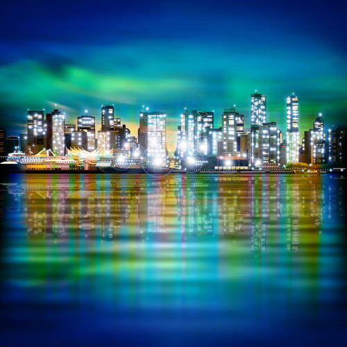 Panorama vector of sky background with illuminated city night